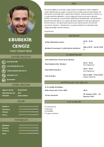 Sınıf Öğretmeni Cv Örnekleri cv indir